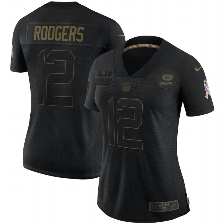NFL Green Bay Packers #12 Aaron Rodgers Nike Women 2020 Salute To Service Limited  Black jerseys